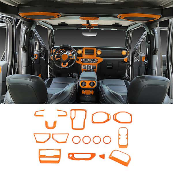 

17pcs car central control interior decoration cover trim accessories for jeep wrangler jl jt 18+ orange
