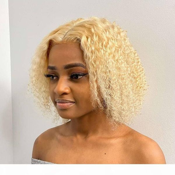 

blonde 613 curly human hair wigs short bob lace front wig brazilian for black women deep wave 13x1 frontal honey wig pre plucked, Black;brown