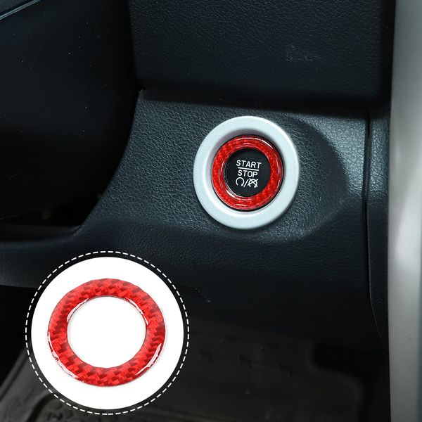 Araba Motoru Başlat Düğmesi Kapak Dekorasyon Çıkartmalar Kırmızı Karbon Fiber 1 ADET Dodge RAM 2010 Up Oto İç Aksesuarları