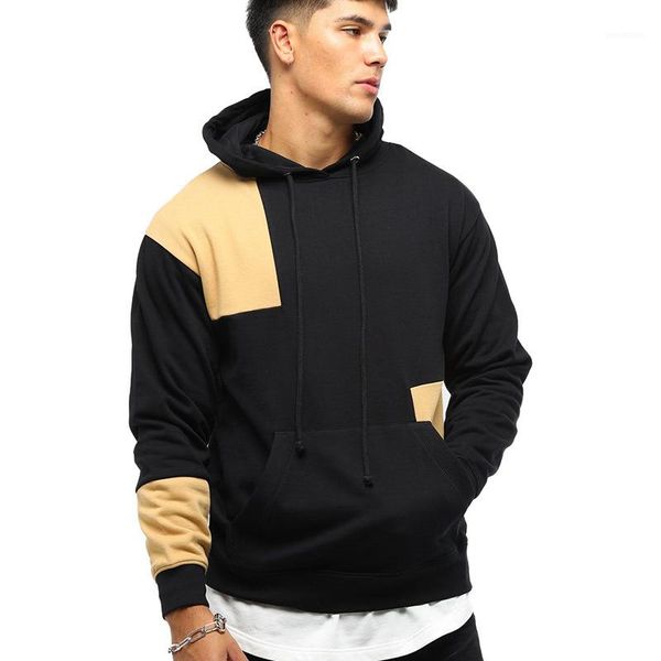 

hoodies skateboard pullover long sleeve sport sweatshirt homme pocket clothes mens patchwork drawstring, Black