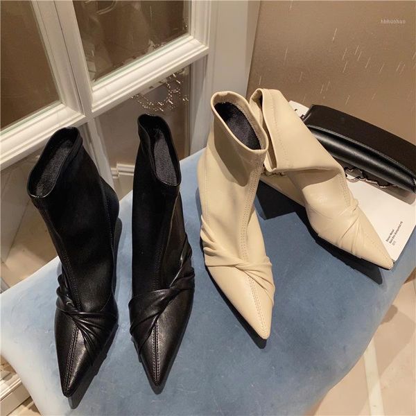 

boots shoes winter lady ankle booties women luxury designer boots-women 2021 low med fashion pointy leather rubber1, Black