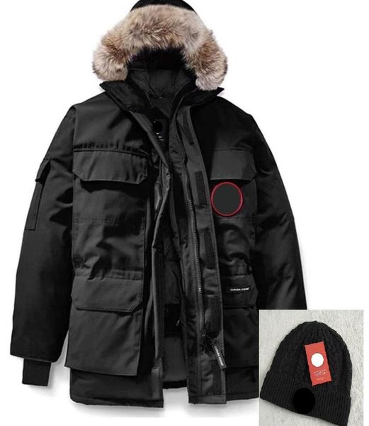 

designer jacket hat mens jackets women wolf fur down parkas wool bomber windbreaker winter warm thick coat casual outerwear outdoor fashion, Black