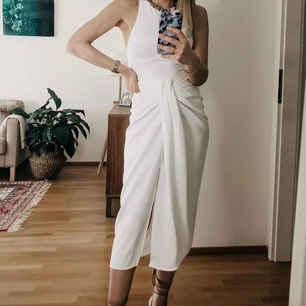 

vintage women elegant split midi skirts 2020 summer fashion ladies high waist slim skirt streetwear female chic skirt girls, Black
