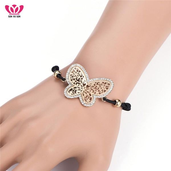 

link, chain gold butterfly crystal bracelet black elastic rope adjustable +cubic zircon environmental pulsera drop 2021