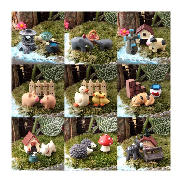 

3pc/set sweet lovely cute cartoon garden crafts artificial small hedgehog dog duck pig miniature ornaments decorations