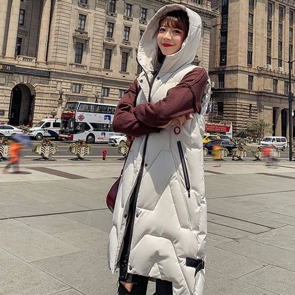 

winter long vest for women down cotton padded coat sleeveless hooded outwear female autumn korean style warm waistcoat lady 201027, Black;white