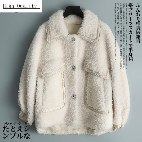 

real fur coat female autumn winter clothes 2020 korean vintage short sheep shearing jackets elegant 100% wool 27091, Black