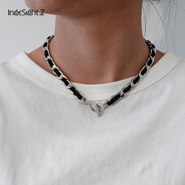 

ingesight.z steampunk stainless steel toggle lasso choker necklace black velvet twisted short clavicle necklaces collier jewelry, Silver