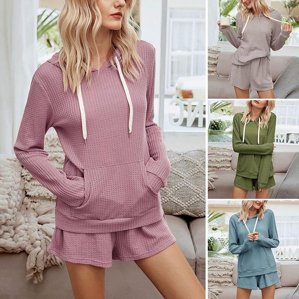 

women hoodies sweatshirt+shorts sweat suit solid color tracksuit 2 piece set casual sport jogger suit1, Gray
