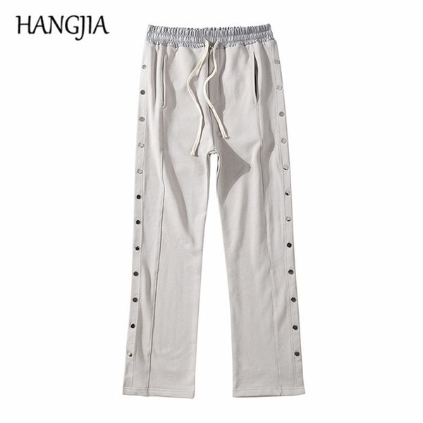 

vintage side buttons sweatpants mens ankle split casual wide leg sweatpants hip hop urban streetwear loose trousers male 201109, Black