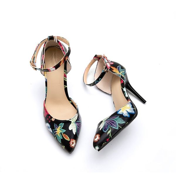 

2021 new size 31-46 belts female toe pu imprint high heels ladies c6ux, Black