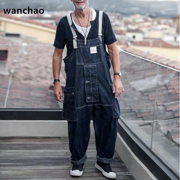 

wanchao overalls men /women suspender jeans european and american fashion brand work clothes loose casual belt pants street1, Blue