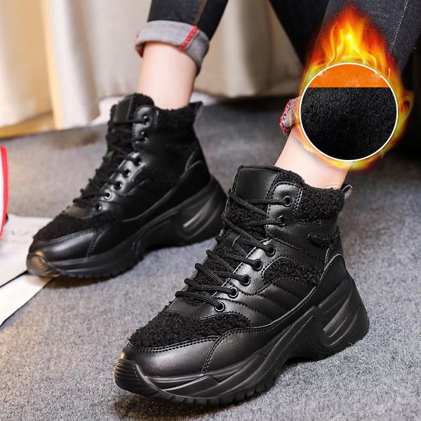 

boots women winter shoes snow 41 bot fur velvet high waterproof warm botas mujer 2021 sapato feminino buty, Black