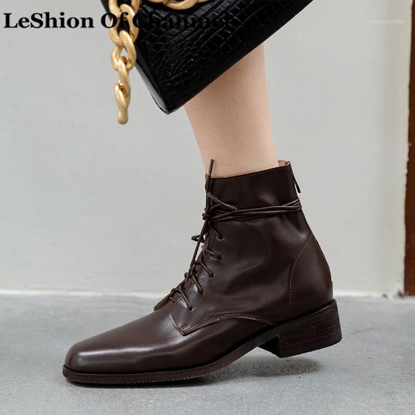 

boots natural leather for women lace up high derby shoes woman motorcycle cow winter ankle booties 33-401, Black