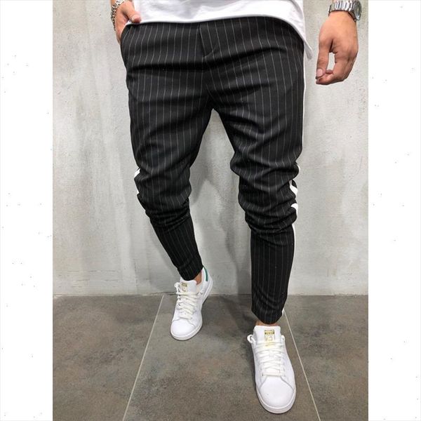 

mens twill arrival jogger pants new stripe urban straight casual trousers slim fitness long pants s 3xl, Black