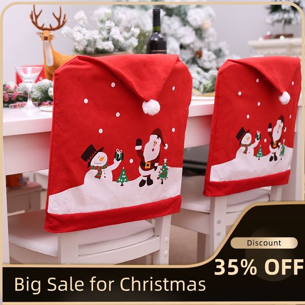

2021 рождественское кресло покрытие столовая стула задние чехлы для новогодней партии декор стул задняя крышка санта-клаус красная шляпа пыл