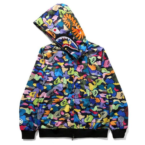 

men and women couples long-sleeved autumn and winter color matching camouflage hoodie cardigan zipper jacket sweater, Black