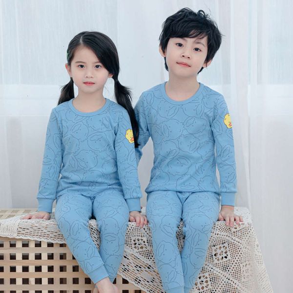 

autumn and trousers pure spring cotton thin boys' underwear set girls' home cloth children's pajamas, Blue;red