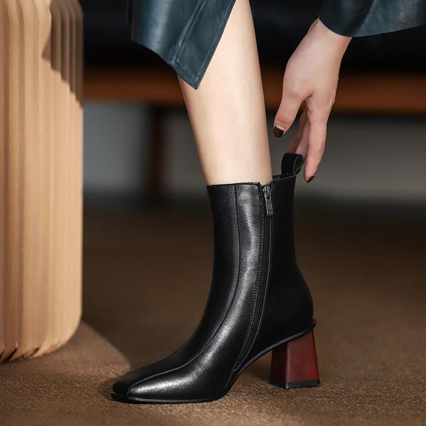 

2021 autumn winter quality women shoes fashion zipper ankle boots ladies round toe thick heel platform booties black 34-43