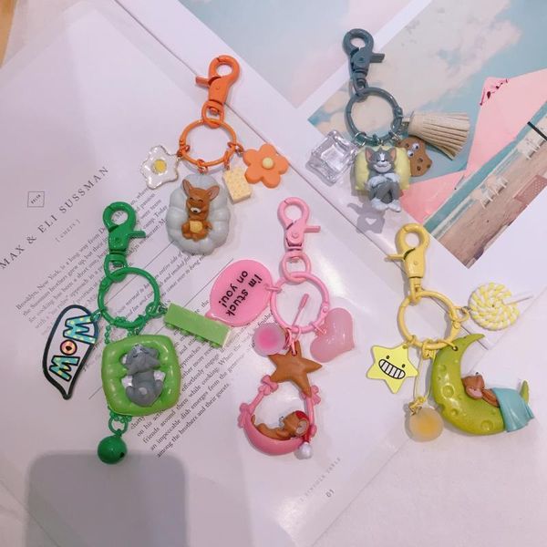 

fashion jewelry cute keychain anime keychain mouse cat doll key ring cartoon cute festive pendant boyfriend gifts, Silver
