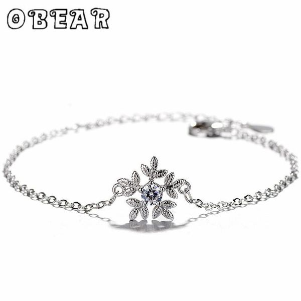 

link, chain obear silver plated romantic snowflake lnlaid zircon bracelet for women korean style sweet christmas gift, Black