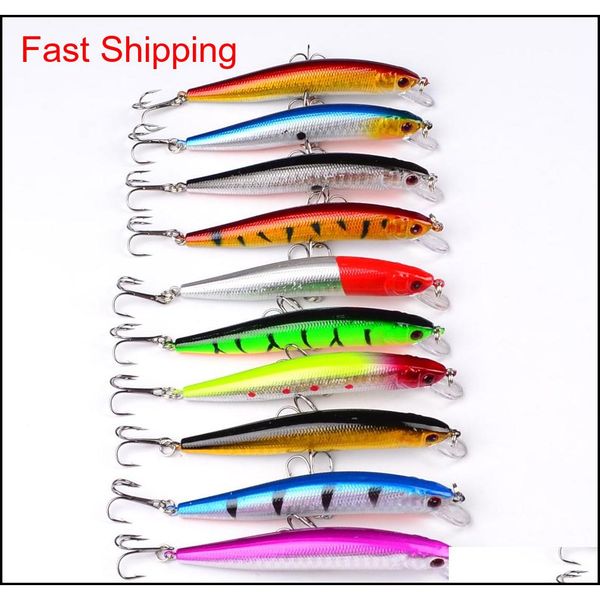 

10pc minnow fishing lure 10cm-3.94"/8.4g-0.3oz plastic hard baits 6# hook fishing tackle bass bait jsimw wciak