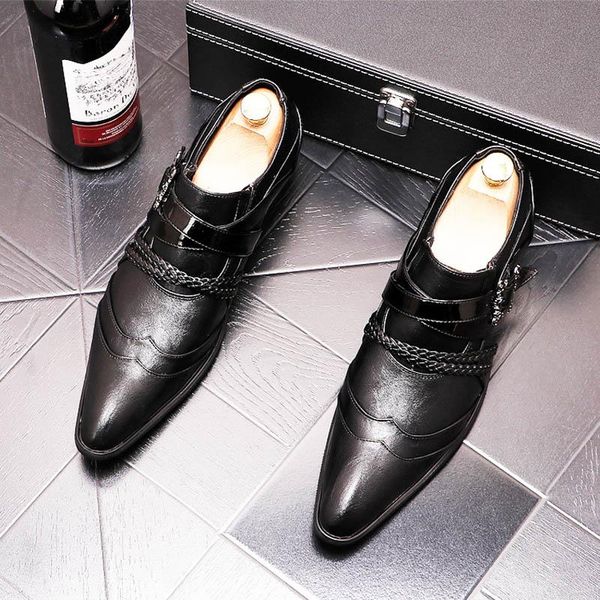 

2021 new arrival britain fashion men pointed toe buckle punk rock casual oxford wedding groom driving homecoming business shoes, Black