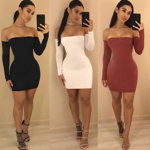 

fashion bandage dress women long sleeve plus size club wear slim short backless bodycon dresses vestido, Black;gray
