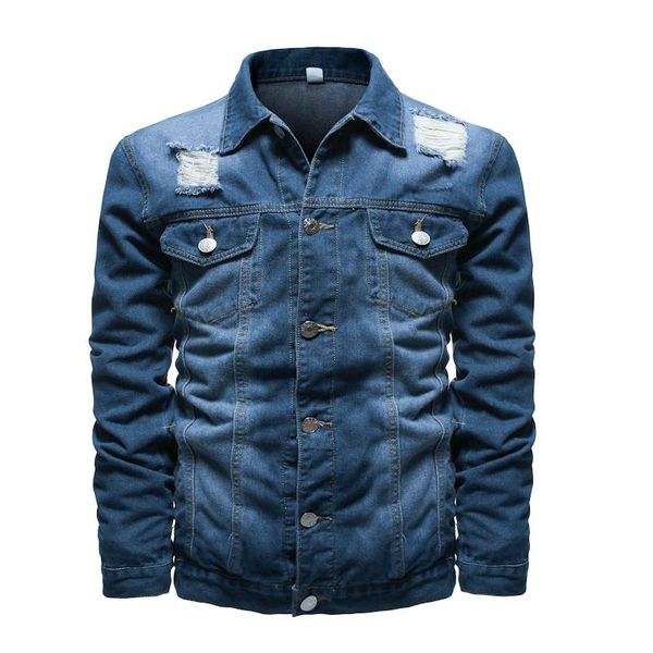 

men's jackets denim jacket hip hop retro street solid color casual pilot harajuku fashion hole slim button, Black;brown