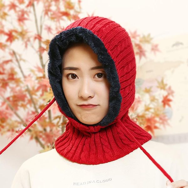 

knitting women set of head yarn draw string full face masks hat ms outdoor warm hat