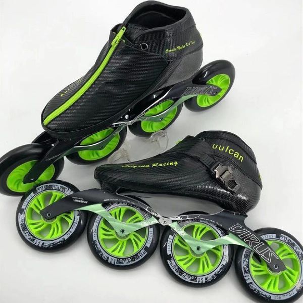 

inline & roller skates 2021 cool green cityrun vulcan carbon fiber speed patines with zip lock race competition 4 wheels shoes 100 110mm1