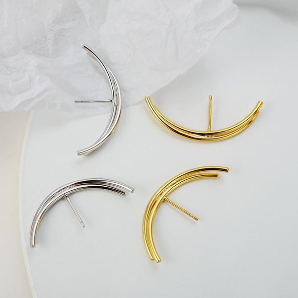 

xiha real 925 sterling silver stud earrings for women 2020 cross shaped lines korean earings simple minimalist jewelry, Golden;silver
