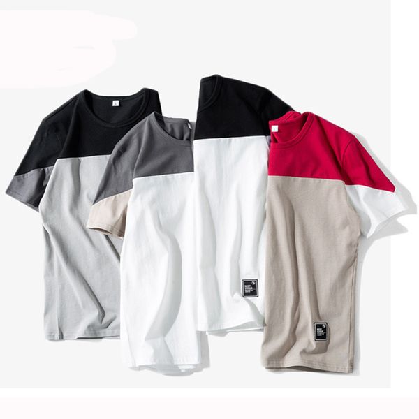 

casual patchwork t shirt men tshirt o collar short sleeve plus size 100% cotton & tees streetwear kg-81, White;black