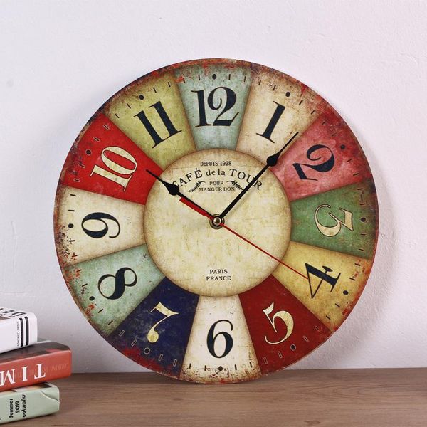 

wall clocks pattern wooden clock retro roman numeral hanging silent quartz home office cafe decoration art large