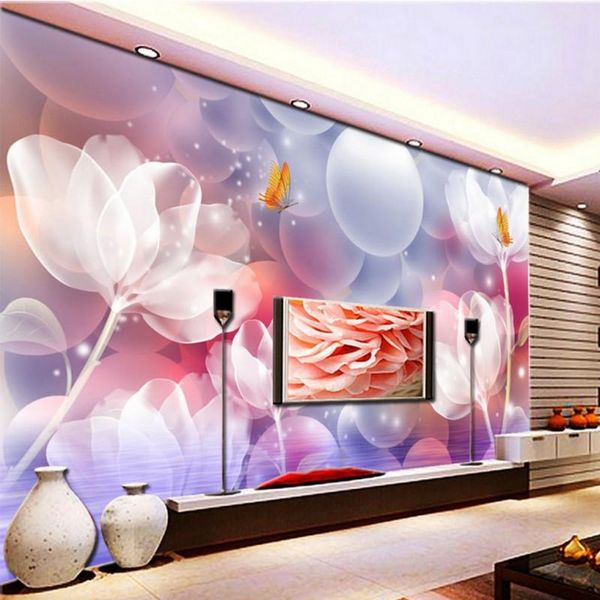 

dropship p wallpaper 3d crystal clear lily fresco living room tv background wall stereo mural bedroom custom wallpaper