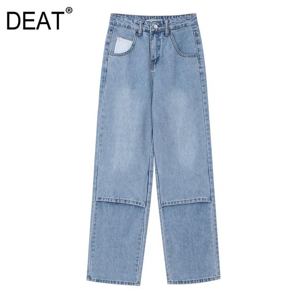 

deat] 2020 spring autumn new fashion street style wide leg pants loose high waist casual women jeans 13a568, Blue