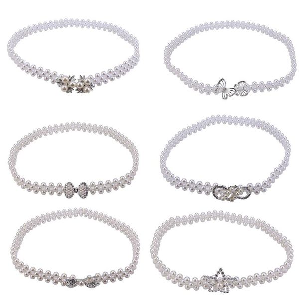 

new women elastic waist chain female wild fashion rhinestone pearl belt ceinture femme cinturon mujer pasek damski belts riem, Black;brown