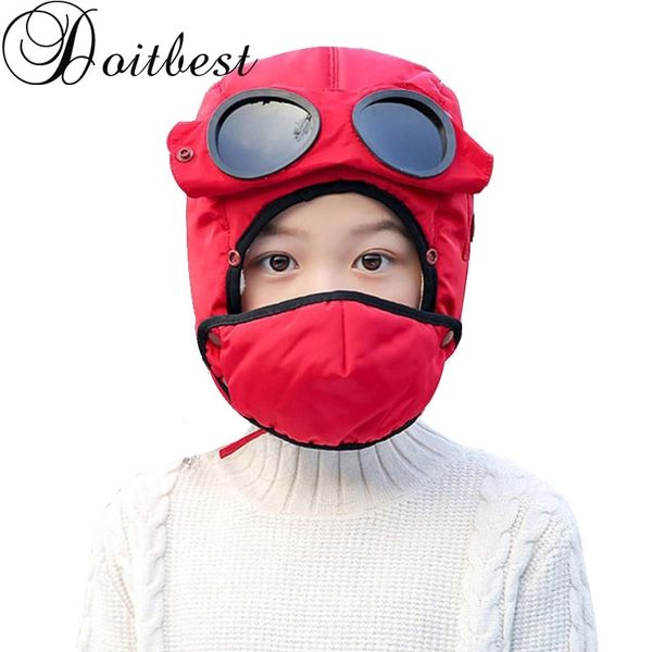 Doitbest Child Hat Winter Fur Boy Bomber Hats Windpronation With Health Girls Snow Cap Face Mask Goggles areflap usshanka hat y200110