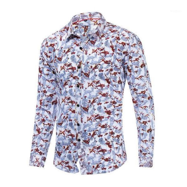

2021 summer men's hawaiian shirt 100% cotton casual long sleeve plants printed shirt men button down social white shirts fm1881, White;black