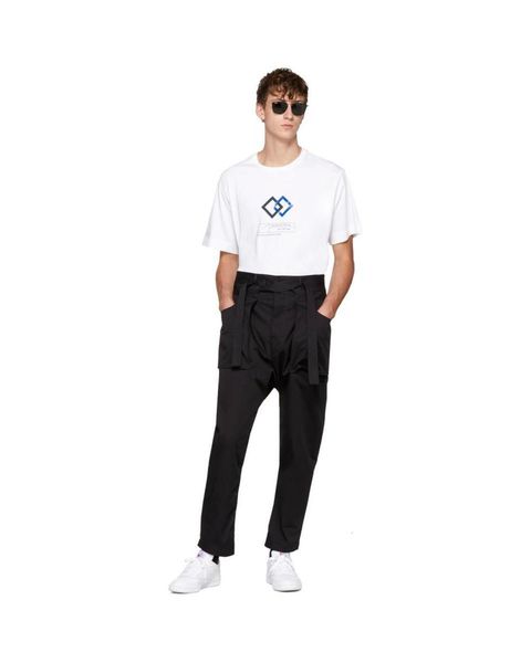 

2021 2744!! Men Spring in Summer New Personality Big Pocket Casual Nine-minute Overalls Tie Slim Pants Small Feet 5OZM, Black