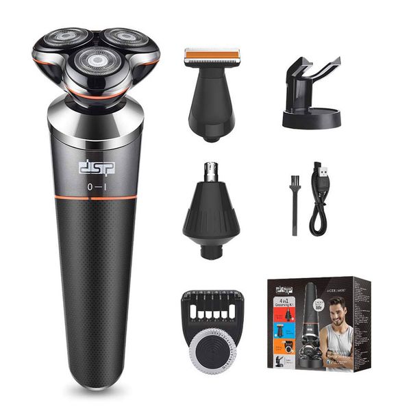 

men electric beard shaver rotary razor grooming kits nose trimmer mustache groomer cordless usb rechargeable waterproof 4 in 1 shaving sets