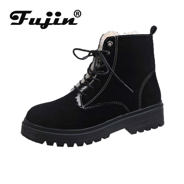 

boots fujin snow women winter plush keep warm fashion round toe platform flat bottom flock breathable leisure short, Black