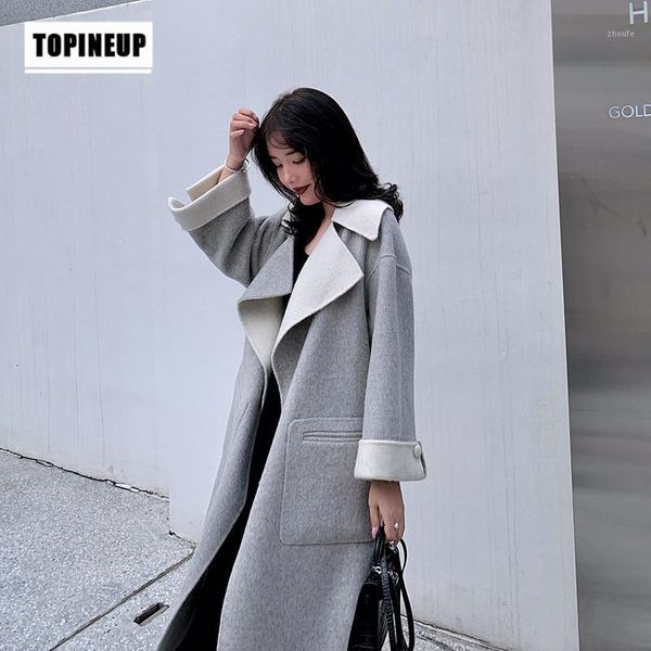 

autumn winter double-sided wool coat women jacket long slim wool suit collar solid cardigan female outwear1, Black