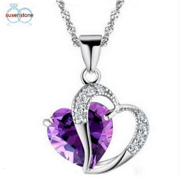 

silver susenstone fashion women chain heart crystal rhinestone pendant necklace jewelry