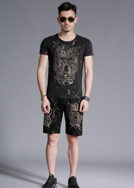

set europe-style original the 3d personality skull printed suit thin men of two sweaters op16, Gray