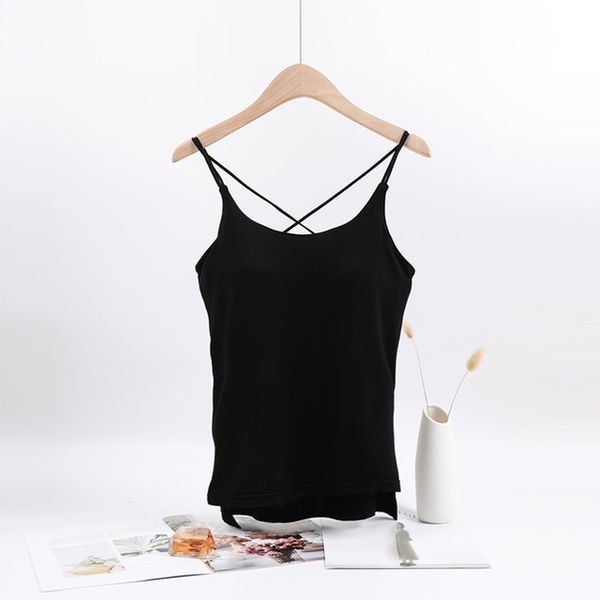 

2021 new women tank female chest pad one-piece lingerie femme cross strap camisole push up woman underwear kewi, Black;white