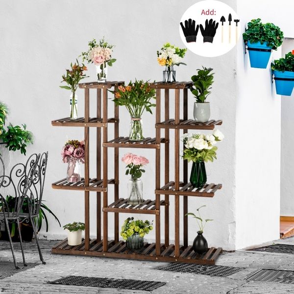

new 6 tiers bamboo plant stand indoor outdoor garden planter flower pot stand shelf with tools