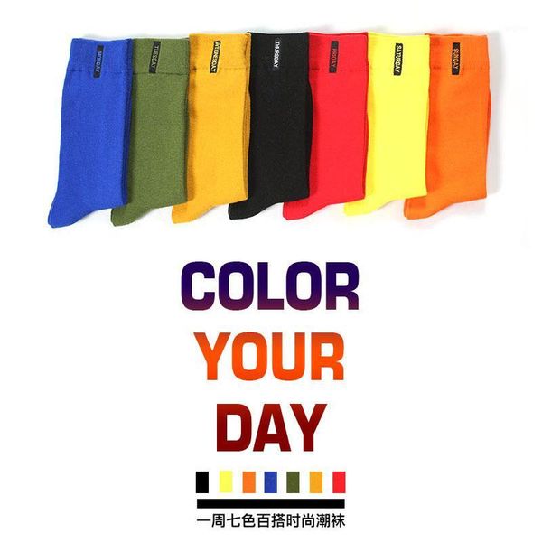 

sp&city 7 colors streetwear men socks high solid cool cotton socks vogue casual male happy funny fashion business week sox1, Black