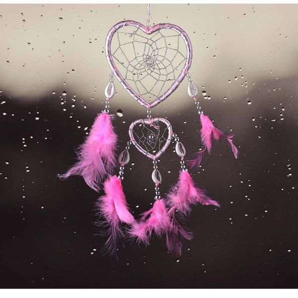 

heart feather dream catcher decorative objects pink wind chimes car interior wall ornaments home decoration love shape 1222161