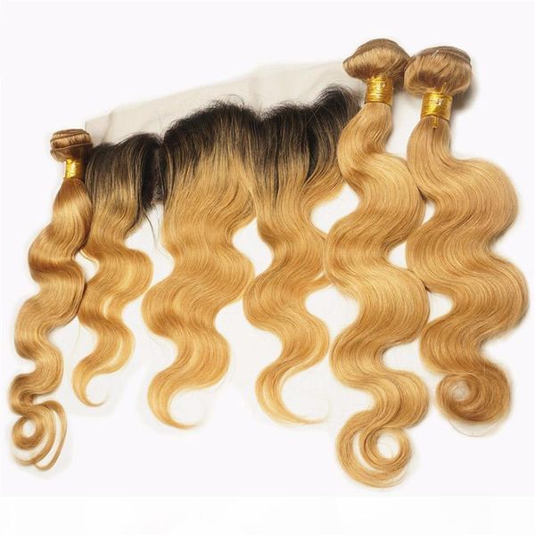 

ombre color #1b 613 ear to ear full lace frontal with hair weaves peruvian body wave hair bundles with lace frontal, Black